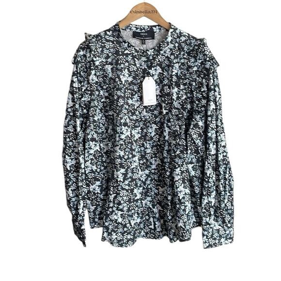 ERDEM x UNIVERSAL STANDARD Kalina Ruffle Shirt Chambray Bud Floral - Picture 3 of 16